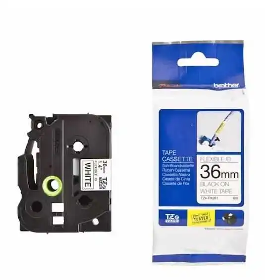 Brother TZe-261 36mm Beyaz üzerine Siyah Laminasyonlu Etiket