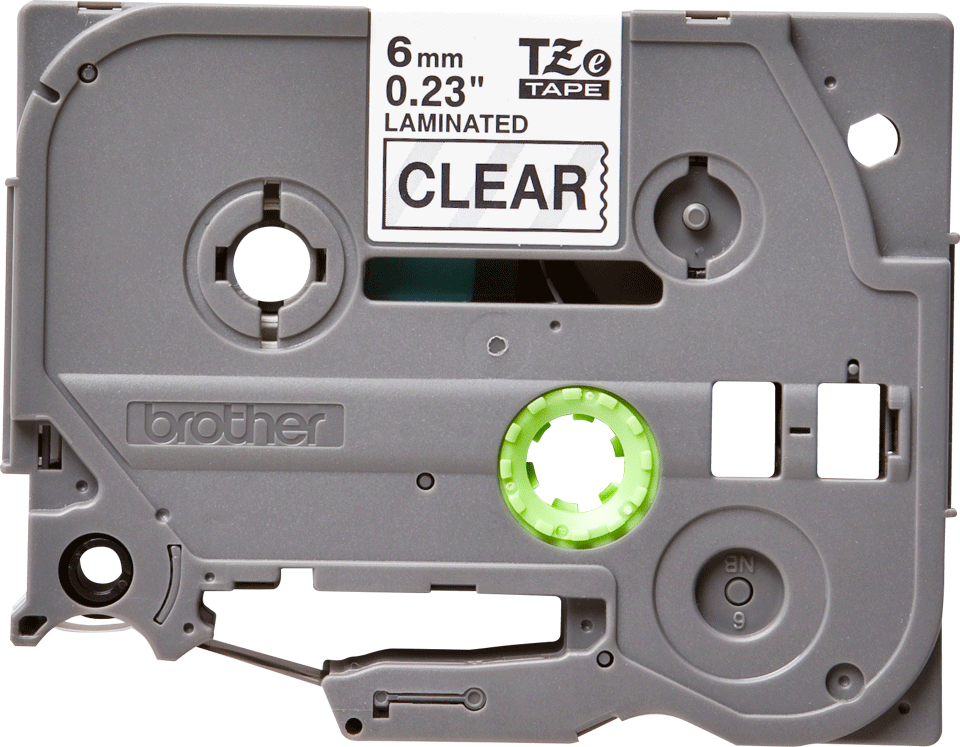 TZe-111 6mm Şeffaf üzerine Siyah Laminasyonlu Etiket 