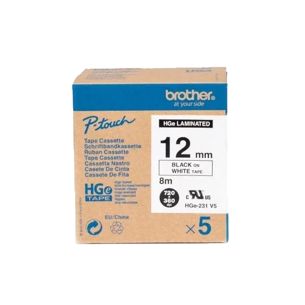 HGe-231 12mm Beyaz üzerine Siyah Laminasyonlu Etiket 