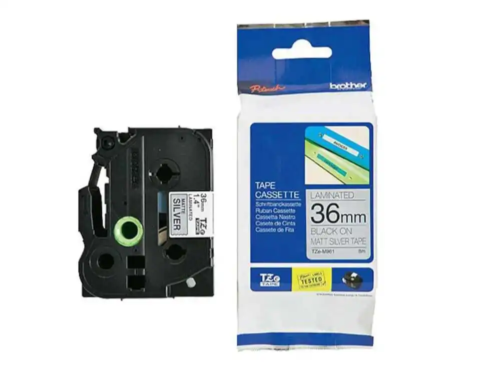 Brother TZe-M961 Gümüş Üzerine Siyah Orjinal Etiket Şeridi